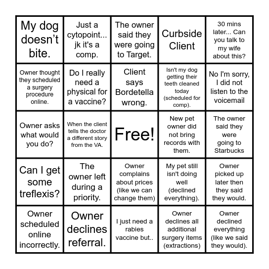 Client Shenanigans Bingo Card