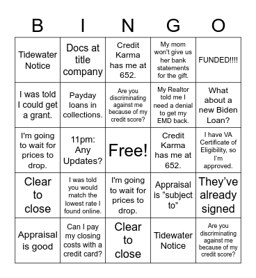 Untitled Bingo Card