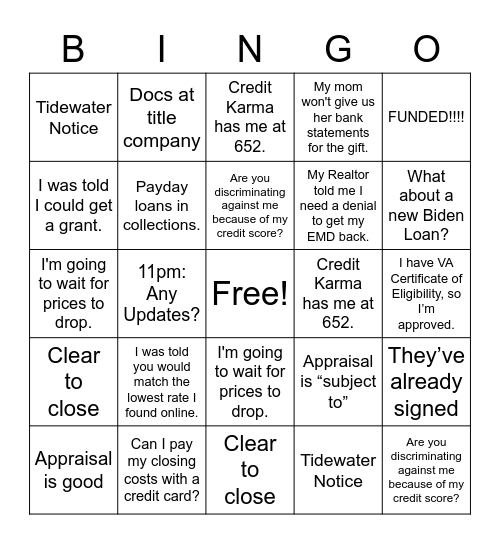 Untitled Bingo Card