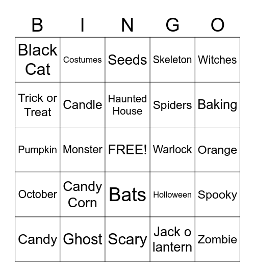 Holloween Bingo Card