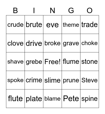 vce bingo Card