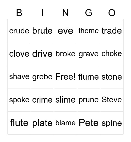 vce bingo Card