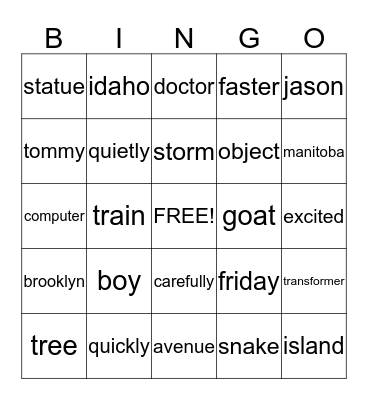 Adverb Bingo  Bingo Card