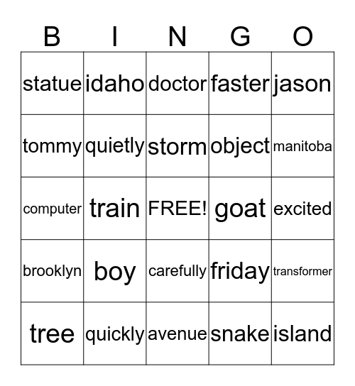 Adverb Bingo  Bingo Card