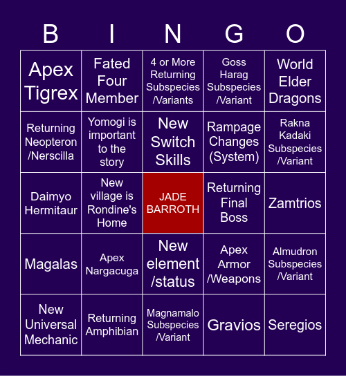 Sunbreak Hopes and Dreams Bingo Card