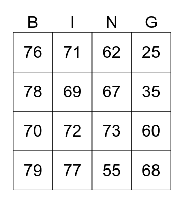 Numeros Bingo Card