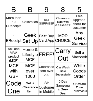 Best Buy Aurora Weekend Bingo Card