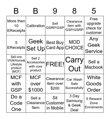 Best Buy Aurora Weekend Bingo Card