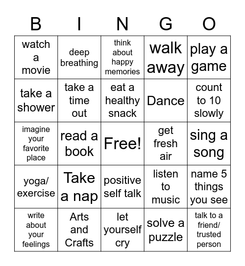 Coping Skills Bingo Card