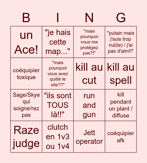 Valorant Bingo Card