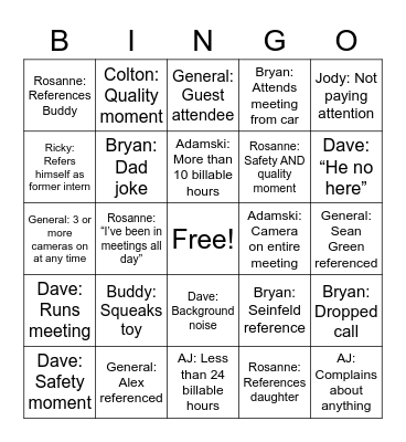 TR Weekly Bingo Card
