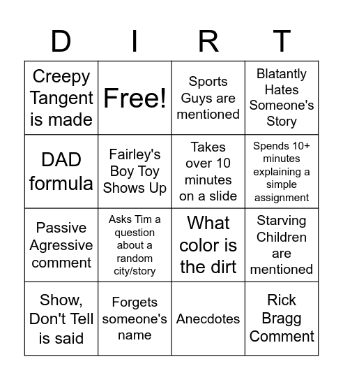 Fairley Bingo Card