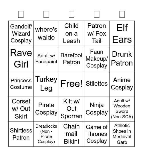 Ren Faire Bingo Card