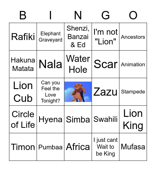 Lion King Bingo Card