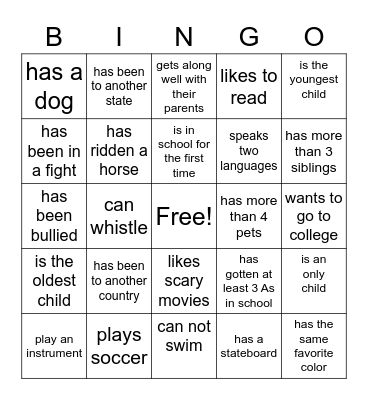 Get to know you BINGO Card