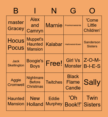 Disney Halloween Bingo Card