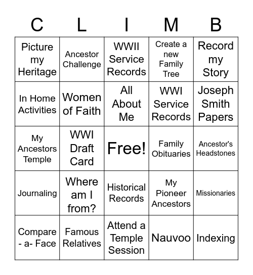 Perry 2nd Ward Bingo Card