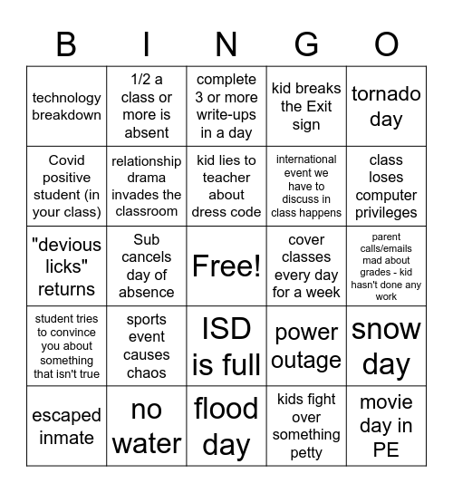 2021 School Year Bingo Card