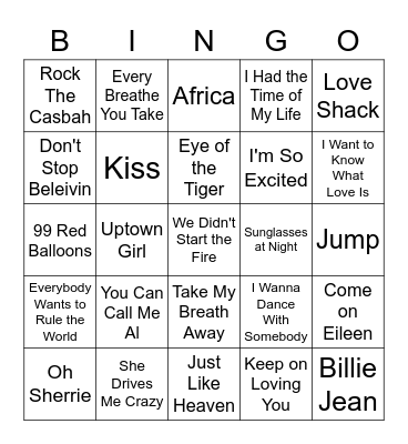 Singo 80s Bingo Card