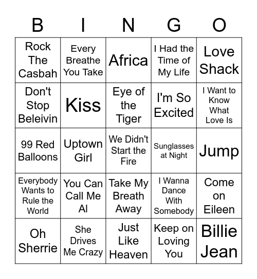 Singo 80s Bingo Card