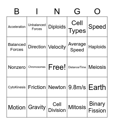 Biology Versus Physics Bingo Card