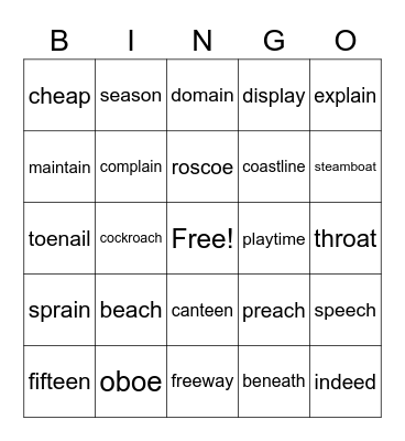 Vowel Team Bingo Card
