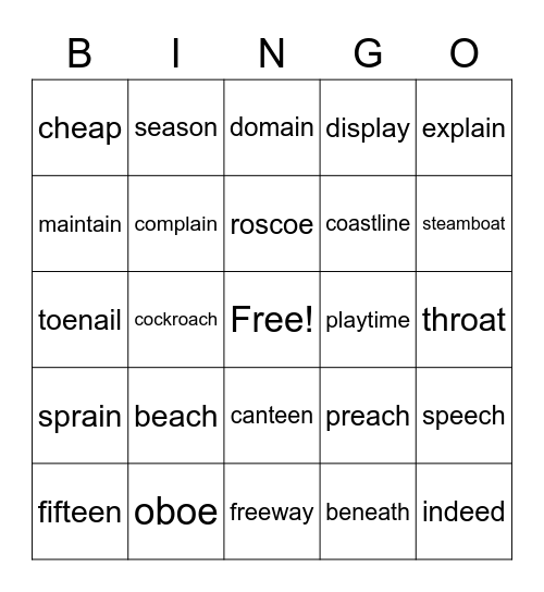 Vowel Team Bingo Card