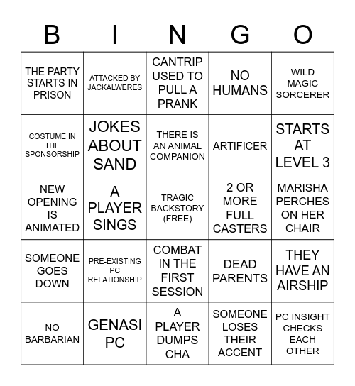 Campaign 3 Bingo Card