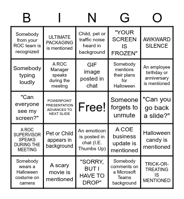 A-Team Bingo - October Edition Bingo Card