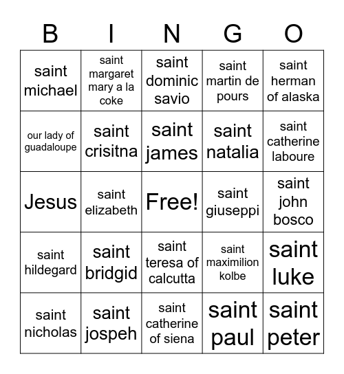saint bingo Card