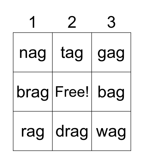 ag family bingo Card