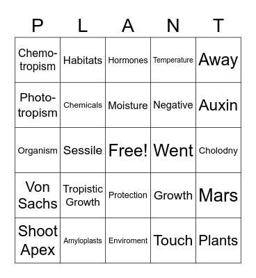 Plant Tropisms Bingo Card