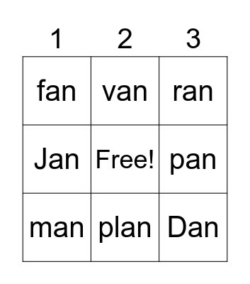 an family Bingo Card