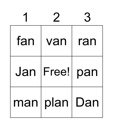 an family Bingo Card