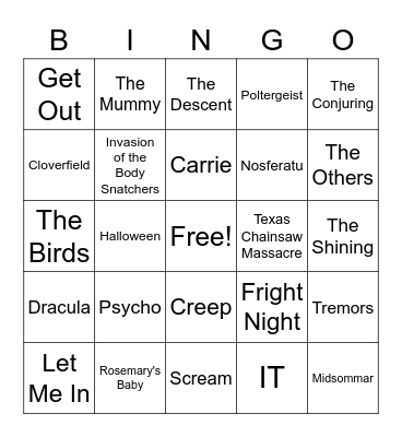 Halloween Horror Bingo Card