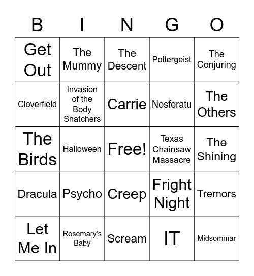 Halloween Horror Bingo Card