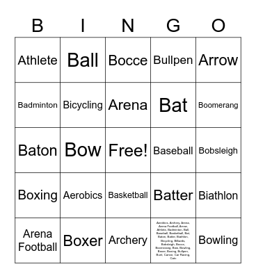 Sports Bingo Card