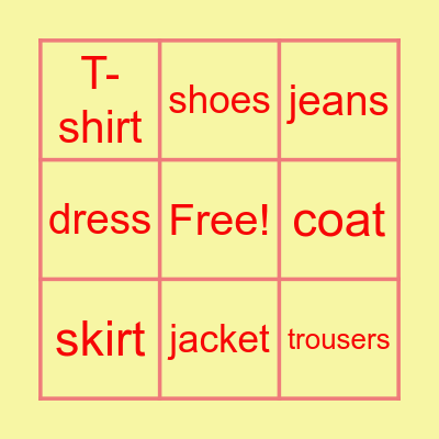 MY CLOTHES Bingo Card
