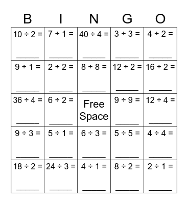 Division BINGO Card