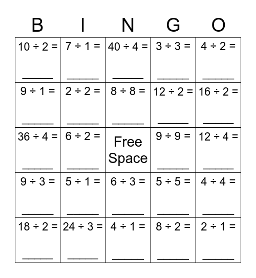 Division BINGO Card