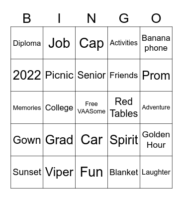 Senior Sunset Bingo Card