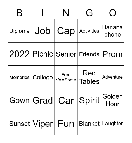 Senior Sunset Bingo Card