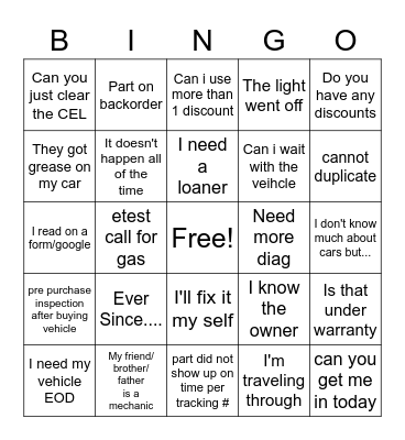 SA Bingo Card