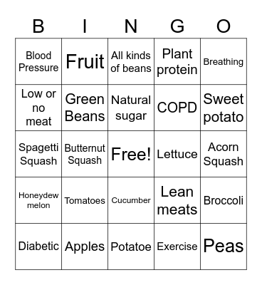 Healthy Bingo Card