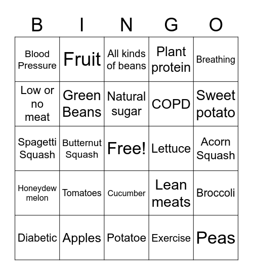 Healthy Bingo Card