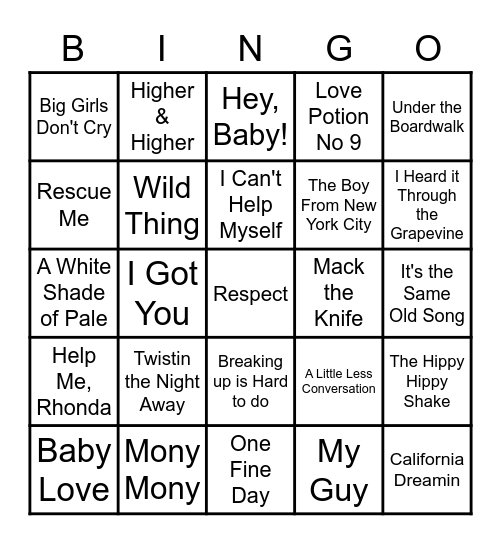 Singo Oldies but Goodies Bingo Card