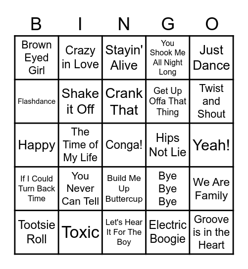 Singo Let's Dance Bingo Card