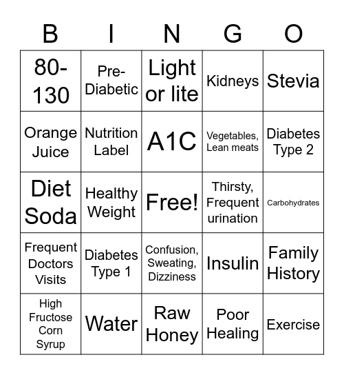 Sugar BINGO! Bingo Card