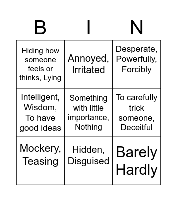 Tell-Tale Heart Vocab Bingo Card