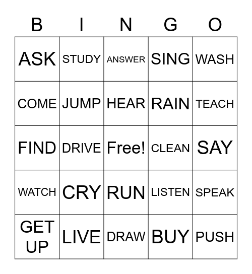 Verbs Bingo Card